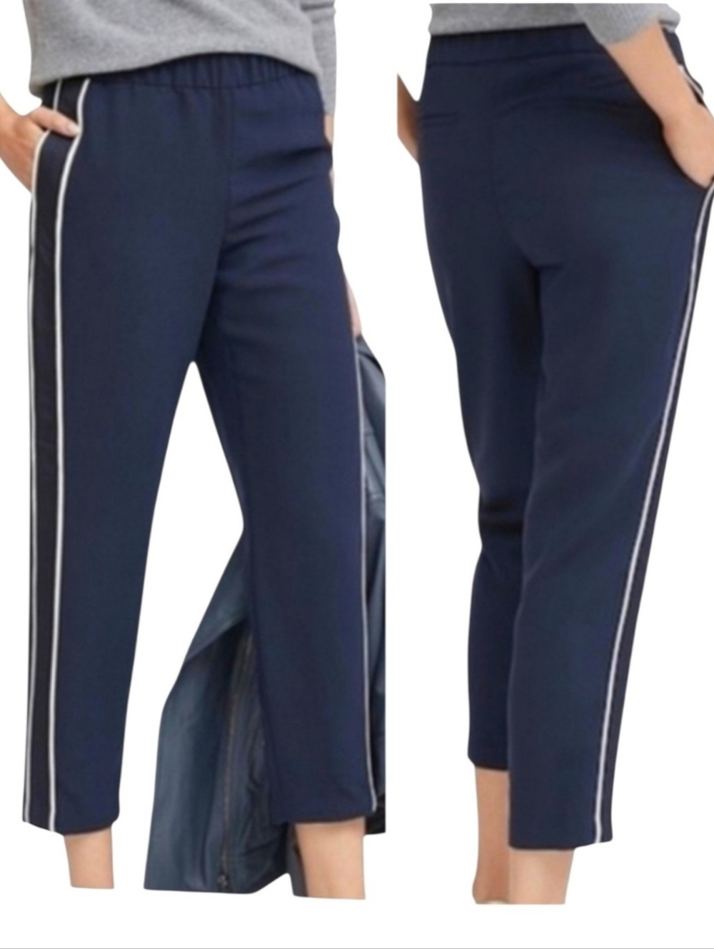 Banana Republic Hayden Side Stripe Pull-on Pants Sz Med Navy Blue